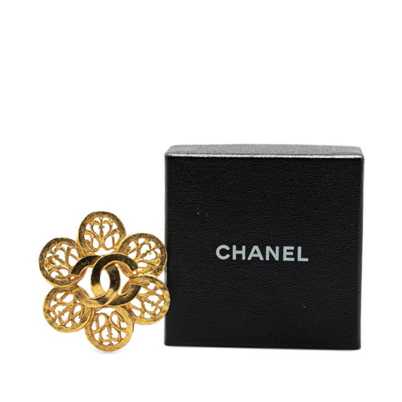 CHANEL Coco Mark Flower Motif Brooch Gold Plated - Picture 4 of 4